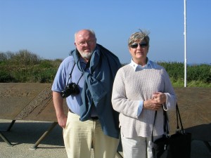 Alan and Mayor Wilks stand on Omaha Beach at Normandy